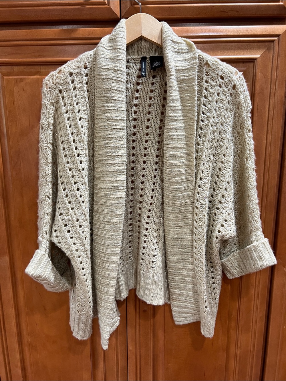 new directions Open-Front Beige Knit Cardigan